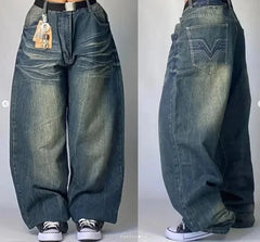 2026 Retro Hip-Hop Baggy Jeans – Y2K Harajuku Gothic Wide-Leg Pants