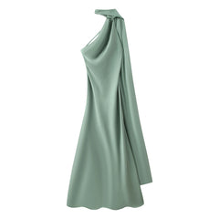 Satin Halter Backless Dress – Decorative Ribbon Evening Formal