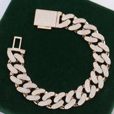 10K/14K Solid Gold Cuban Link Bracelet – 15mm Lab-Grown Diamond Encrusted Chain