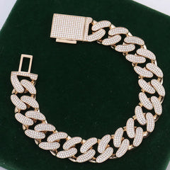 10K/14K Solid Gold Cuban Link Bracelet – 15mm Lab-Grown Diamond Encrusted Chain