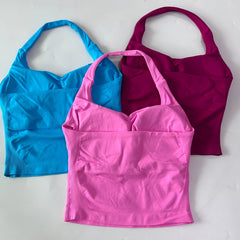 Seamless Halter Gym Top for Women – Backless Longline Strappy Yoga Tank