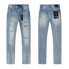 RTA Men's Slim Fit Graffiti Print Skinny Jeans – Destroyed Hole Detail Long Denim Pants