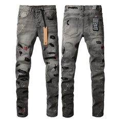 Retro Low Rise Skinny Jeans - Light Blue Ripped Stretch Denim - Unisex