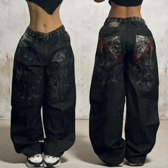 2026 Retro Hip-Hop Baggy Jeans – Y2K Harajuku Gothic Wide-Leg Pants