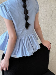 Women's Ruffle Hem T-Shirt – Slim Fit Crew Neck Navy Blue Cotton