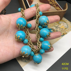 Turquoise Geometric Stud Earrings for Women – Palace-Inspired Retro Sweet Jewelry