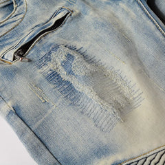 High Street Men's Retro Washed Biker Jeans – Slim Fit