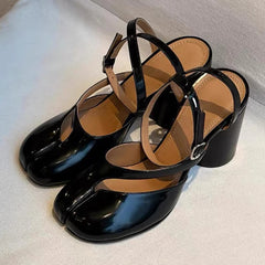 2026 Tabi Sandals for Women – Split-Toe Mary Jane with Chunky Heel, Cross Ankle Strap & Buckle