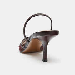 Brown String Bead Mesh Slingback Heels – Embroidered Pointed Toe High Heels for Women