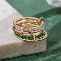 18K Solid Gold Stacking Rings – Lab-Grown Diamond & Tsavorite Gemstone Bands |