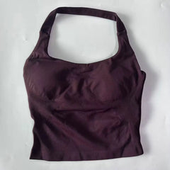 Seamless Halter Gym Top for Women – Backless Longline Strappy Yoga Tank
