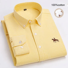 Large Size Men's Oxford Shirt – 100% Pure Cotton Long Sleeve Business Casual Shirt