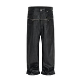Vintage Hip Hop Wax Coated Jeans Men - Black Zipper Detail Baggy Streetwear Denim