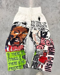 Retro Y2K Baggy Sweatpants for Men – American Letter Patch, Double-Layer Design