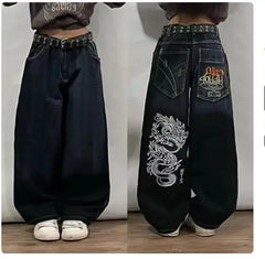 2026 Retro Hip-Hop Baggy Jeans – Y2K Harajuku Gothic Wide-Leg Pants