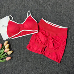 Peach Seamless Yoga Set for Women – Hip-Lifting High-Waist Shorts