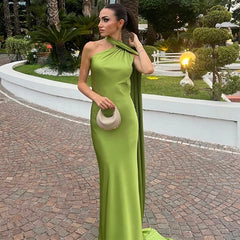 Satin Halter Backless Dress – Decorative Ribbon Evening Formal