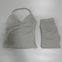 2-Piece Seamless Gym Set Women - Backless Tank Top + High Waist Scrunch Shorts Activewear