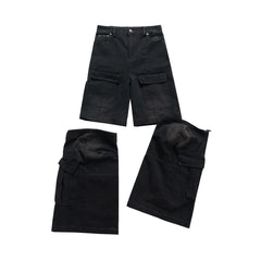 Vintage Washed Detachable Flared Cargo Overalls - Men's Baggy Boot Cut Streetwear Trousers