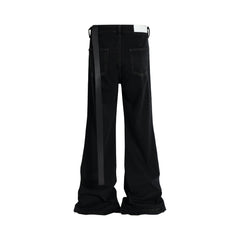 RO Style Ribbons Flared Jeans Men - Black Stretch Baggy High Street Denim
