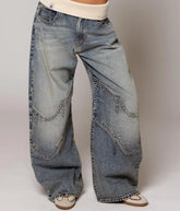Hip Hop Splice Retro Wide Leg Jeans – Baggy Cargo Pants for Women