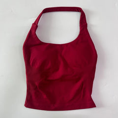 Seamless Halter Gym Top for Women – Backless Longline Strappy Yoga Tank