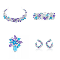 Sterling Silver CZ Jewelry Set – Purple Blue Leaf Design 3-Piece