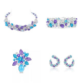 Sterling Silver CZ Jewelry Set – Purple Blue Leaf Design 3-Piece