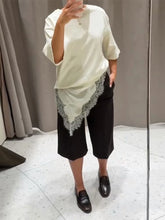 Elegant Lace-Trim Patchwork Blouse for Women – Asymmetrical Hem Solid Top | 2026