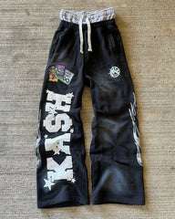 Retro Y2K Baggy Sweatpants for Men – American Letter Patch, Double-Layer Design