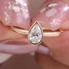 14K/18K Solid Gold Stackable Ring Set – Emerald, Oval & Pear Lab-Grown Diamond Trio