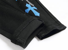 Men's Spring Slim Straight Jeans – Embroidered Cross Medal Detail