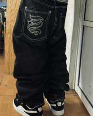2026 Retro Hip-Hop Baggy Jeans – Y2K Harajuku Gothic Wide-Leg Pants