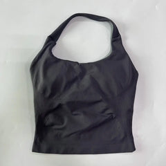 Seamless Halter Gym Top for Women – Backless Longline Strappy Yoga Tank