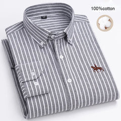 Large Size Men's Oxford Shirt – 100% Pure Cotton Long Sleeve Business Casual Shirt