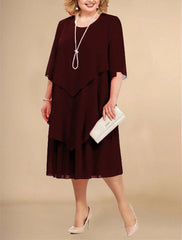 Plus Size Elegant Chiffon Midi Dress – Flowy Irregular Layered Hem, O-Neck Summer Dress