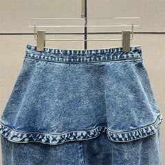 Women’s Peplum Waist Jeans 2026 – Vintage Washed High-Waisted Straight Leg Denim Pants