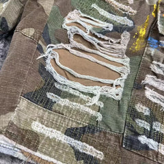 Camouflage Spliced Faux Leather Shorts – Retro Washed Knee-Length Denim for Men & Women