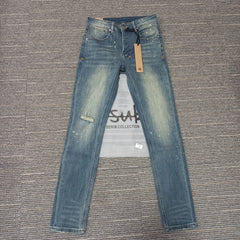 Retro Low Rise Skinny Jeans - Light Blue Ripped Stretch Denim - Unisex