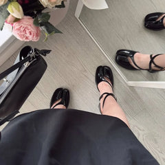 2026 Tabi Sandals for Women – Split-Toe Mary Jane with Chunky Heel, Cross Ankle Strap & Buckle