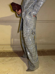 Sequin Stripe Lapel Set – Blazer Top & Wide Leg Pants with Ribbon Detail