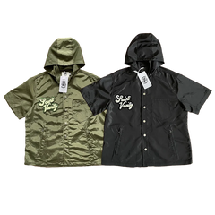 SAINT VANITY Embroidered Hooded Trench Coat – Casual Sports Short-Sleeve Waterproof Jacket