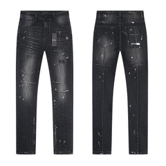 RTA Men's Slim Fit Graffiti Print Skinny Jeans – Destroyed Hole Detail Long Denim Pants