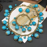 Turquoise Geometric Stud Earrings for Women – Palace-Inspired Retro Sweet Jewelry