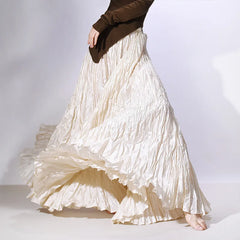 Pleated Maxi Skirt High Waist Wide Hem – A-Line Spring Streetwear