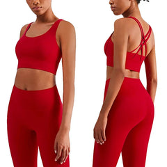 2-Piece Yoga Set Women - Push Up Sports Bra + High Waist Leggings Athletic Tracksuit