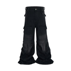 Vintage Washed Detachable Flared Cargo Overalls - Men's Baggy Boot Cut Streetwear Trousers