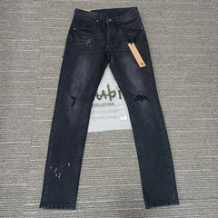 Retro Low Rise Skinny Jeans - Light Blue Ripped Stretch Denim - Unisex