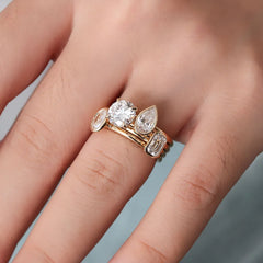 14K/18K Solid Gold Stackable Ring Set – Emerald, Oval & Pear Lab-Grown Diamond Trio