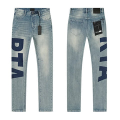 RTA Men's Slim Fit Graffiti Print Skinny Jeans – Destroyed Hole Detail Long Denim Pants